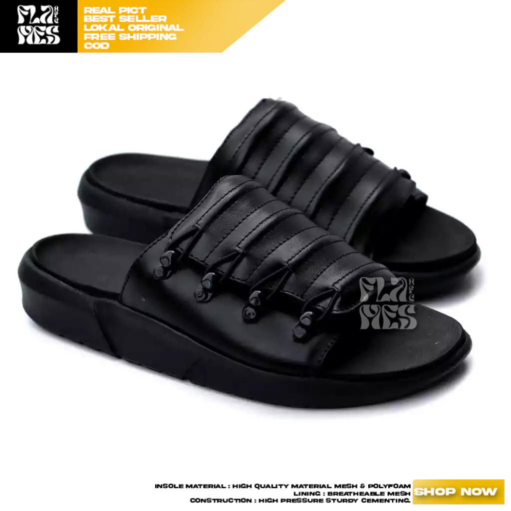 FLAMES Sandal Pria Slide Slop Traveling Pria Selop Hitam Distro