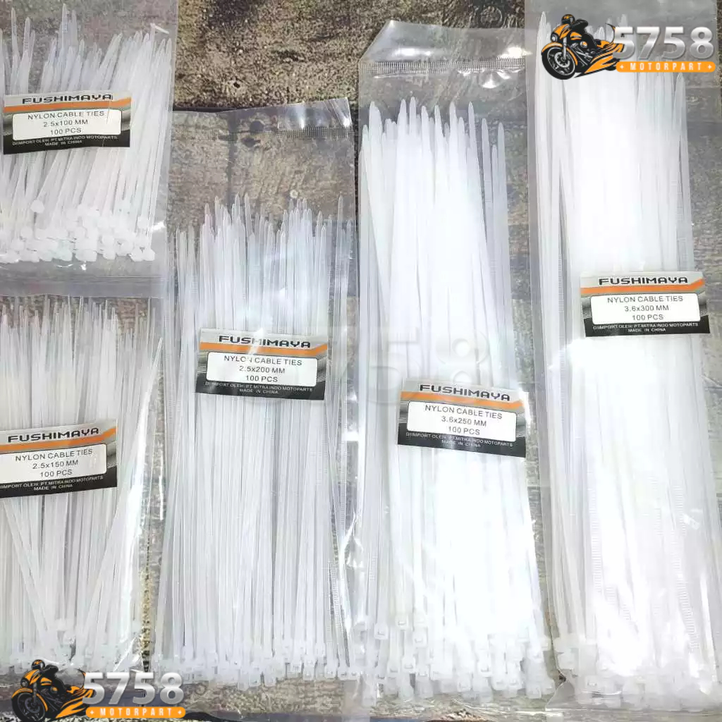 

KABEL TIES PUTIH WHITE isi 100 (2.5 x 100mm) - (2.5 x 150mm) - (2.5 x 200mm) - (3.6 x 250mm) - (3.6 x 300mm) CABLE TALI RIPET TIS TIE FUSHIMAYA (5758)