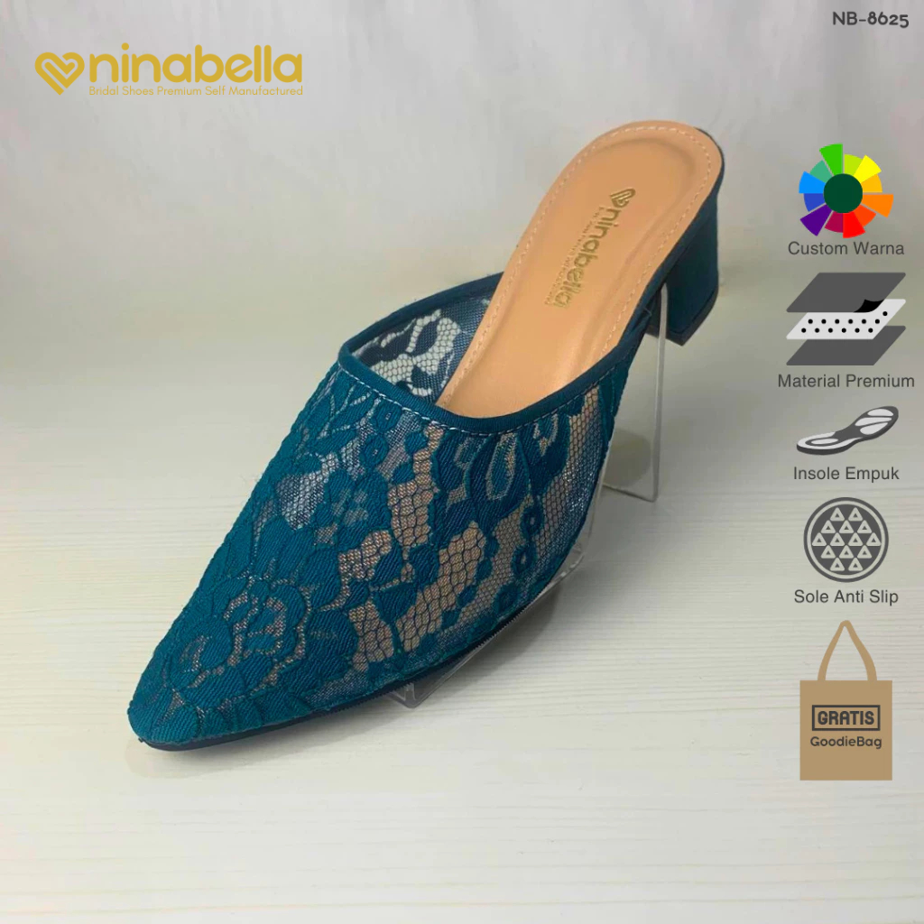 NiNABELLA Sepatu Pengantin Wanita Brokat Emerald Selop Acara Pesta Nikah Kondangan Wisuda (NB-8625)