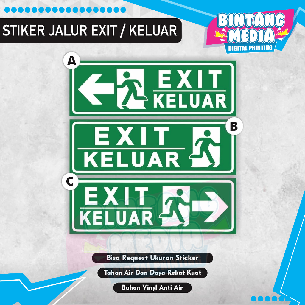 

Stiker Exit / Sticker Jalur Exit / Stiker Keluar / Sticker Jalur Keluar / Sticker Emergency