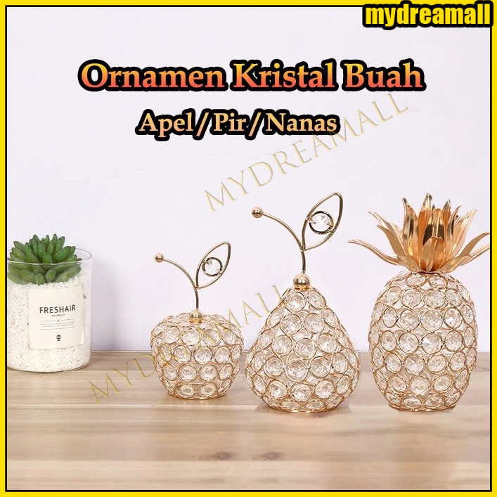 [Ready-COD] 3PCS Ornament Kristal Buah / Pir/Nanas /Apel / Nampan Kaca Kristal Ornament Crystal Buah