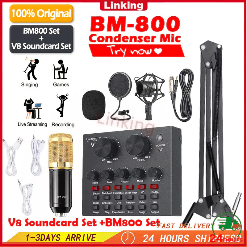 【COD】Soundcard V8/PAKET KUMPLIT MIC CONDENSER BM 800 + STAND + SOUNDCARD V8 + SPLITTER