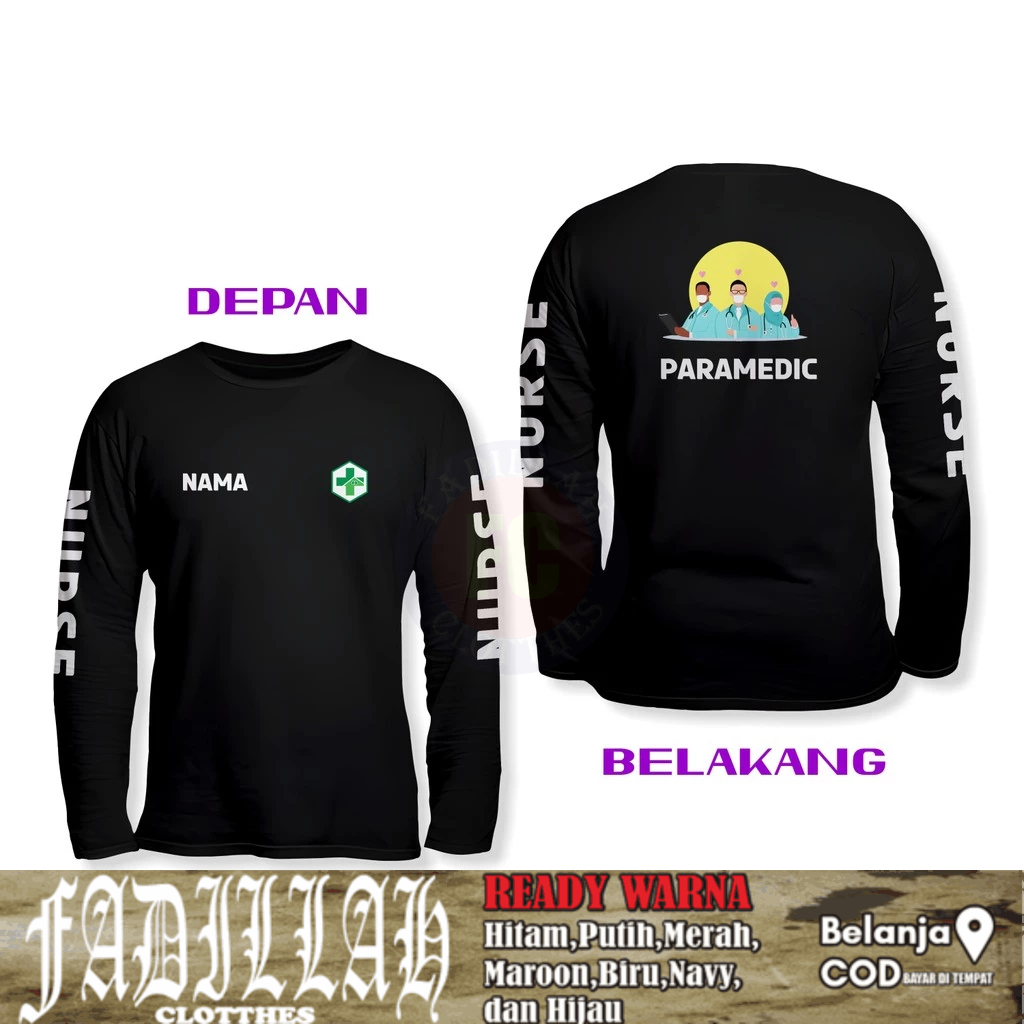 Baju Kaos Paramedic Nurse Bidan Perawat Lengan Panjang Kaos Distro