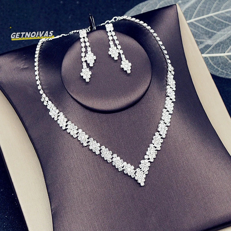 1SET Perhiasan Pengantin Set Berlapis Perak Berlian Imitasi Lipat Kopling Gelang Rumbai Anting Perhi