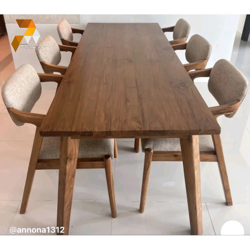 KURSI MAKAN JATI TUA 6 KURSI + MEJA 200CM MEJA MAKAN MINIMALIS JATI KURSI CAFE KURSI KAYU DINING TAB
