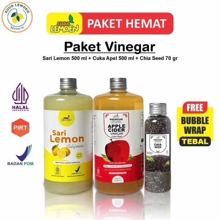 

Paket Best Seller Paket Diet Sehat 3in1 - Cuka Apel 500ml, Sari Lemon 500ml, dan Chia Seed 70gr