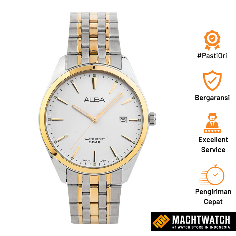 [PRJ] Jam Tangan Pria Alba AS9Q96X1 Men Silver Dial Dual Tone Stainless Steel Strap