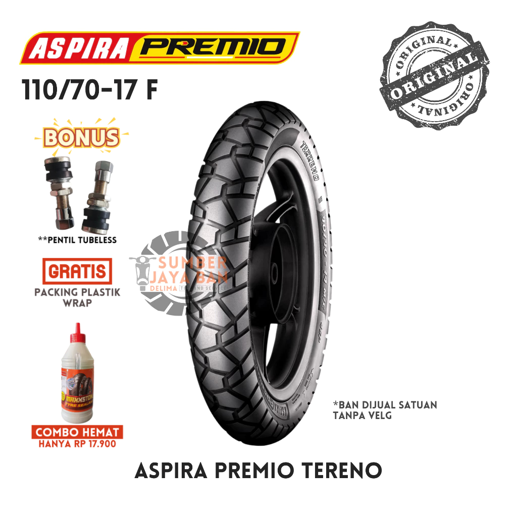 Aspira Premio Tereno 110/70-17 Front Depan 110/70 Ring 17 Ban Motor Tubeless Tubles