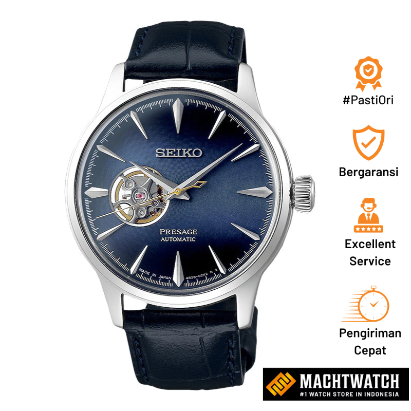 Jam Tangan Pria Seiko Presage SSA405J1 Cocktail Time Blue Moon Open Heart Dial Blue Leather Strap