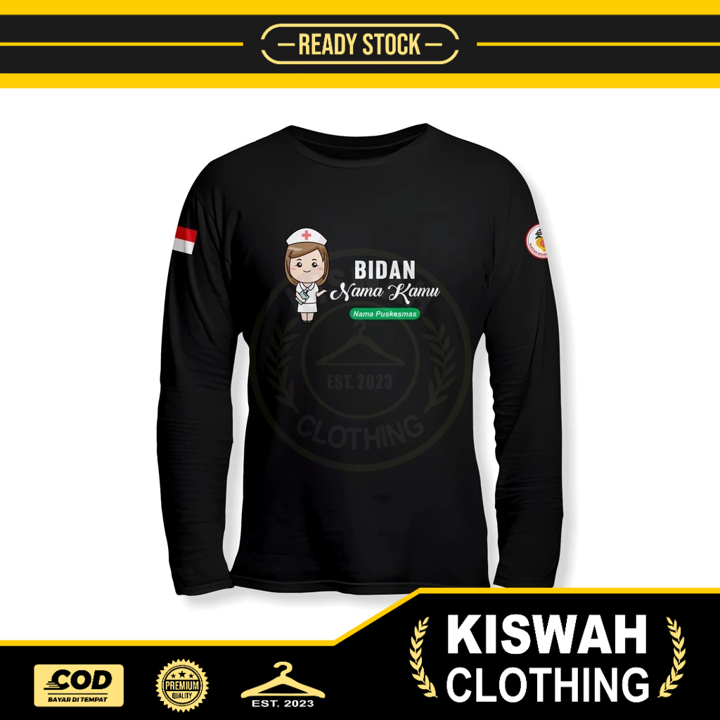 Kaos Tshirt Bidan IBI Gratis Nama Kamu dan Nama Puskesmas Kamu Lengan Panjang Kaos Distro