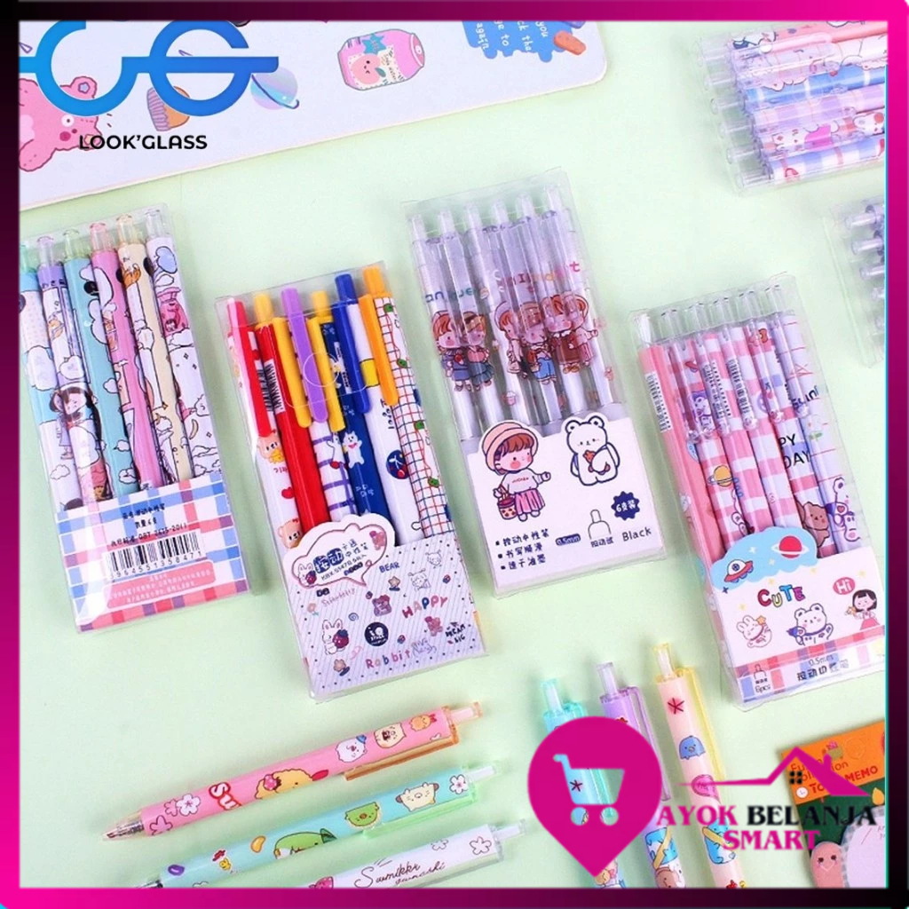 

ABS Pulpen Gel 0.5mm 6Pcs Pen Bolpoin Tinta Gel Cair Model Cetekan Isi 6 Pcs Pena Aesthetic