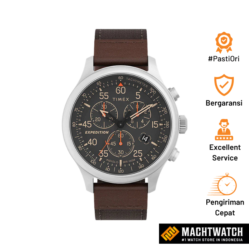 Jam Tangan Pria Timex Expedition TW4B26800 Field Chronograph Black Dial Brown Fabric Strap