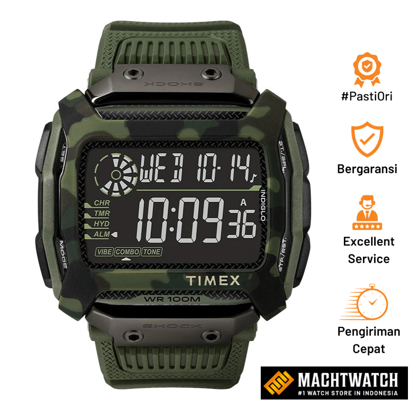 Jam Tangan Pria Timex Command Shock TW5M20400 Digital Dial Green Olive Rubber Strap