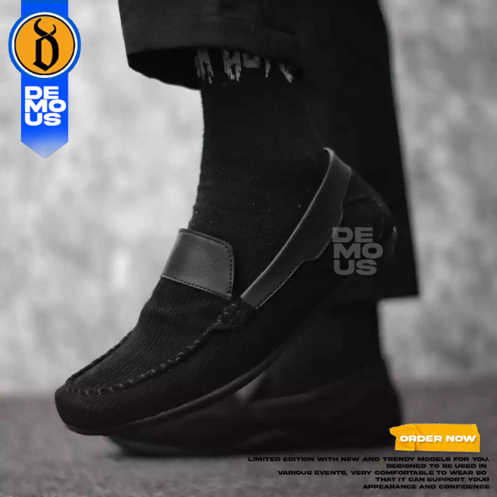 DEMOUS PRABU - Sepatu Formal Slop Casual Hitam Pria Kerja