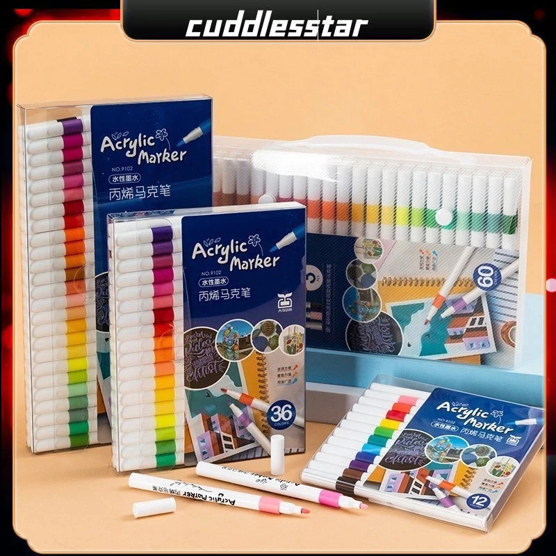 

36/48/60 Colors Pen Akrilik Marker Warna Cepat Kering Tahan Air / Spidol Acrylic Painter / Menggambar Kreativitas Seni