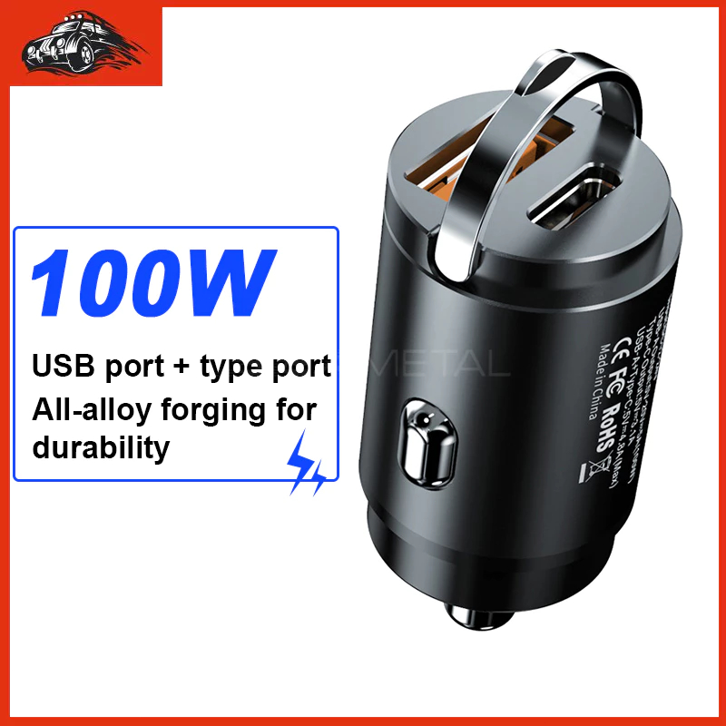 Pengisi Daya Cepat Charger Usb Mobil Tipe-C 100w Super Cepat Adaptor Charger Mobil Pengisi Daya Mobi