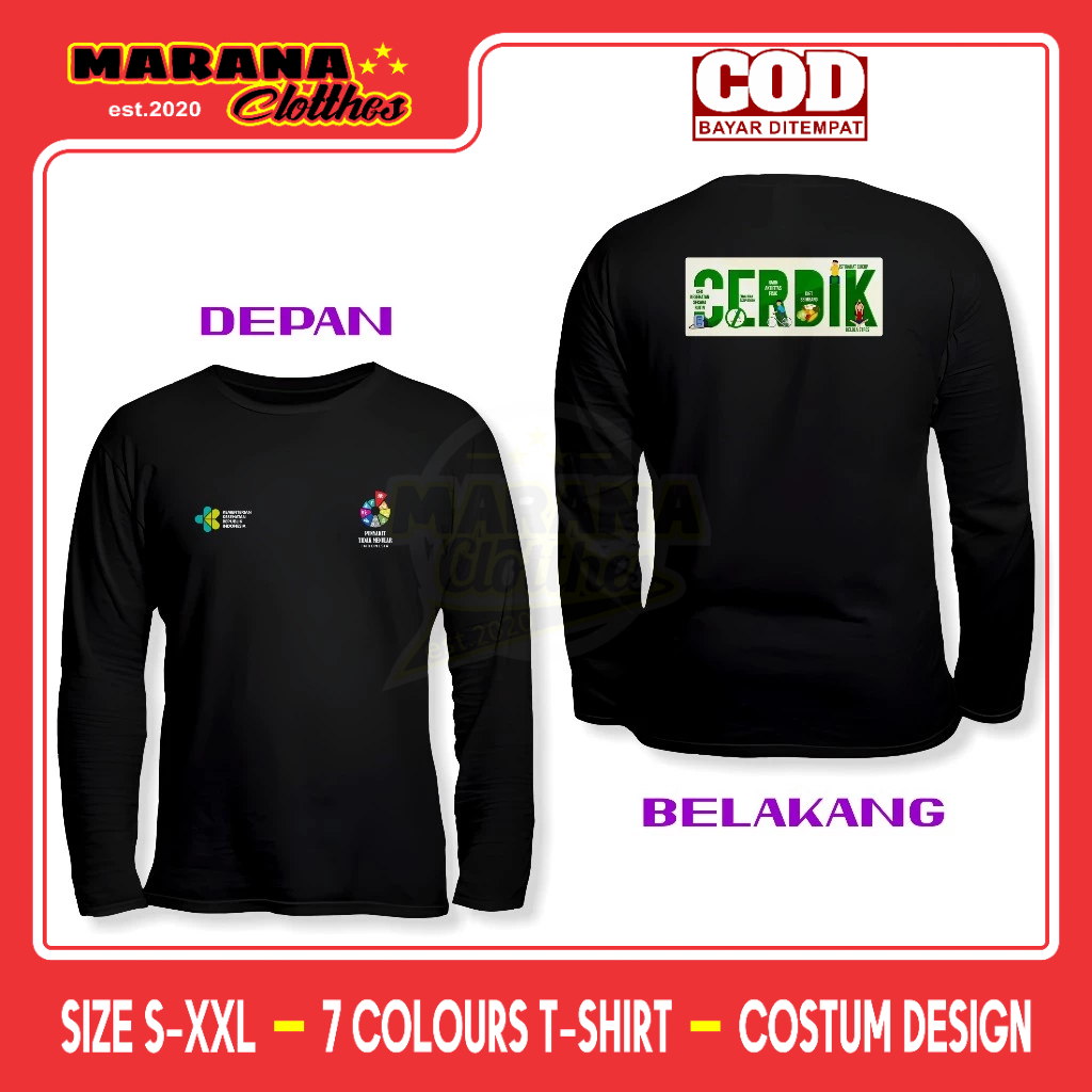 Kaos Baju CERDIK PTM KEMKES DB Lengan Panjang Kaos Kesehatan