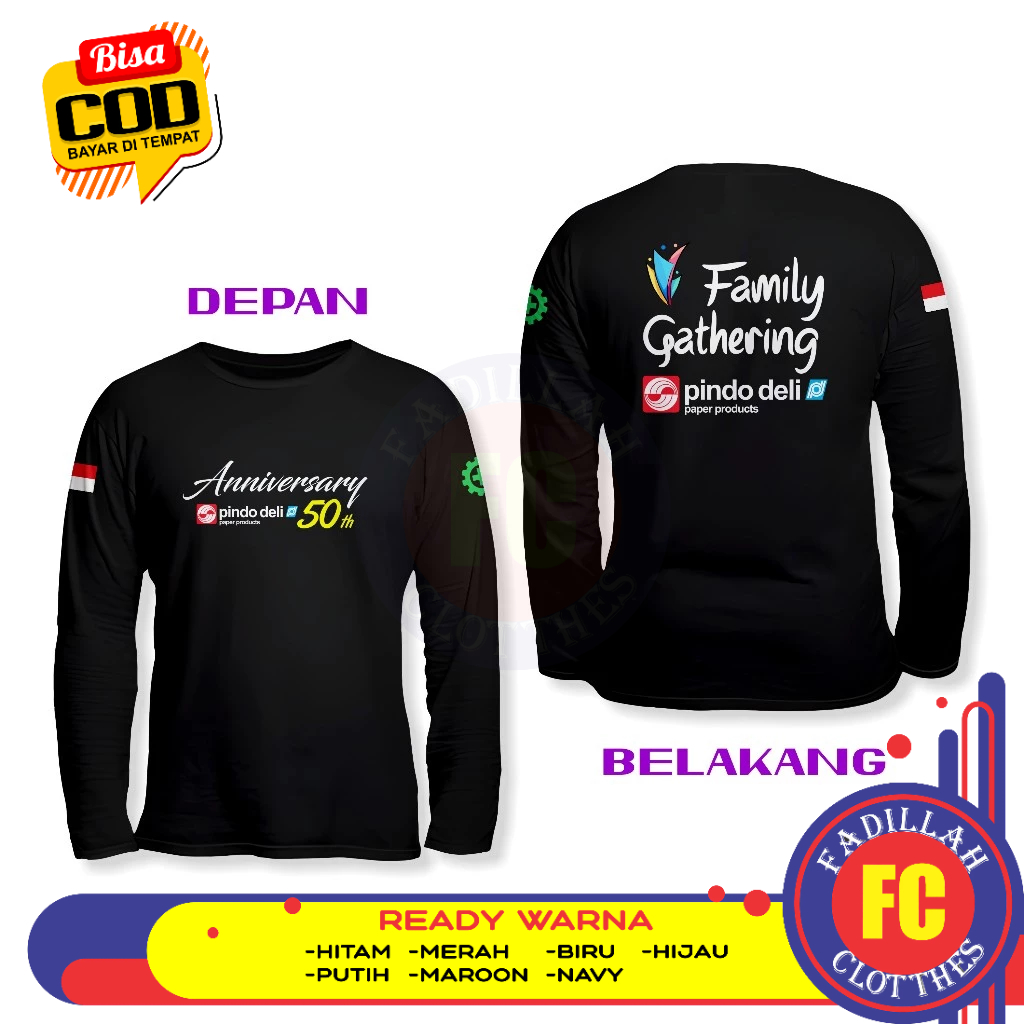 Baju Kaos HUT Pindo Deli 50th Family Gathering DB Lengan Panjang Baju Perusahaan