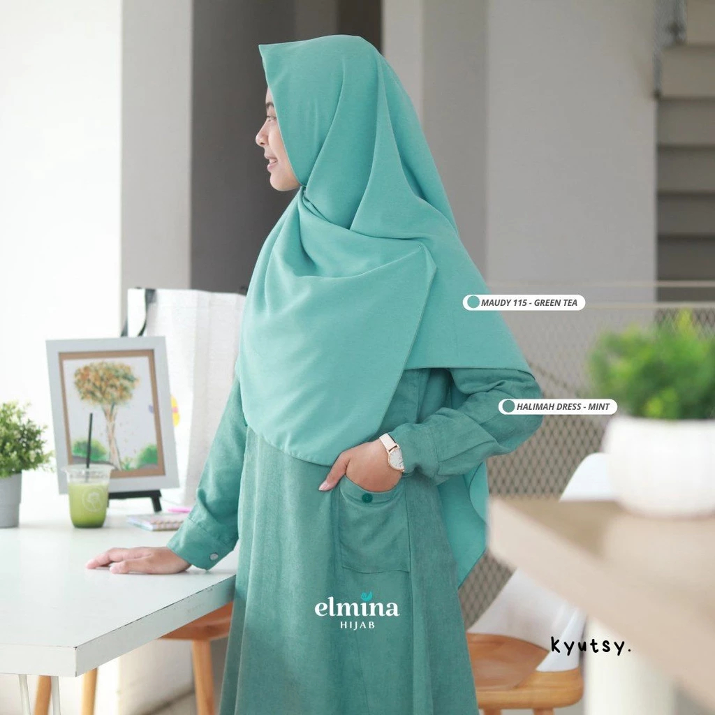 Elmina Segi Empat Maudy 150 cm Hijab Premium Terbaru 2025 Simple Minimalis Kerudung Daily Wolly Peac