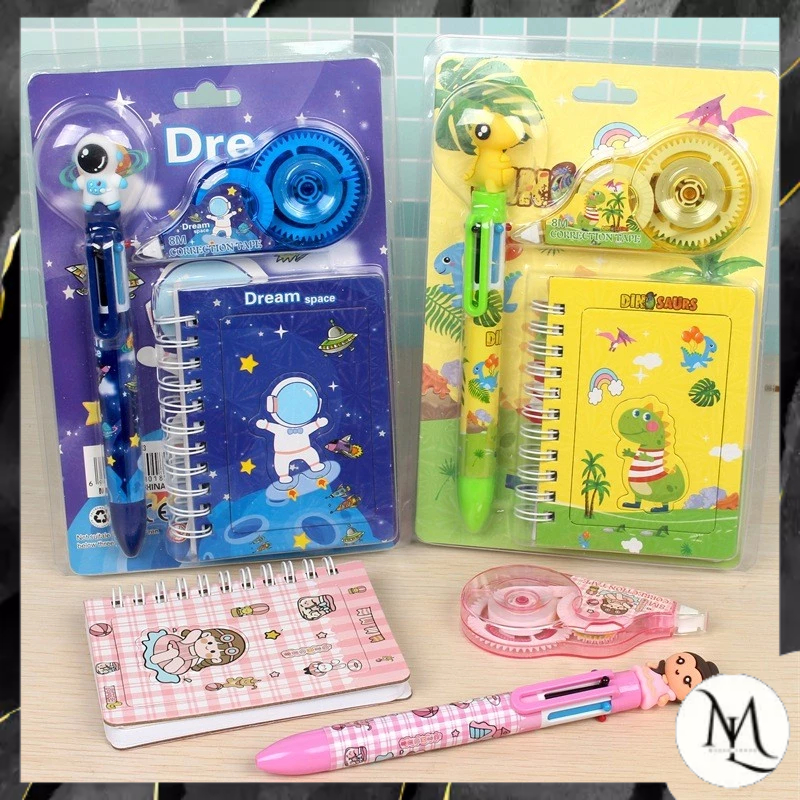 

MUNAS Alat Tulis Set 3IN1 Stationery Set Lucu Karakter Kartun + Correction Tape Perlengkapan Sekolah Anak-Anak TK Souvenir Ulang Tahun Anak Alat Tulis 3 IN 1 Stationery Gift Set Children Day Gifts Cartoon Six-Color Ballpoint Pen with Correction Tape