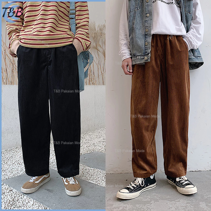 Celana corduroy pria jumbo celana gombrong pria celana korduroy pria wide leg celana kulot pria cord