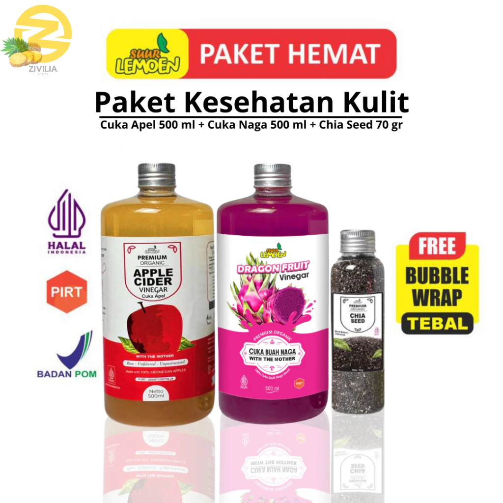 

Paket Diet Kesehatan Kulit 3 In 1 Paket Hemat 500ml Cuka Apel , 500ml Cuka Naga , Chiaa Seed 70 Gr - Zivilia Herbal