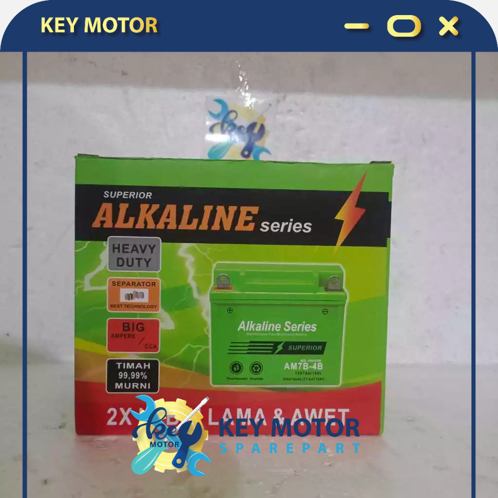 Aki / Accu Kering Motor Alkaline AM7B-4B Untuk Motor Tiger - Scorpio 100% Asli