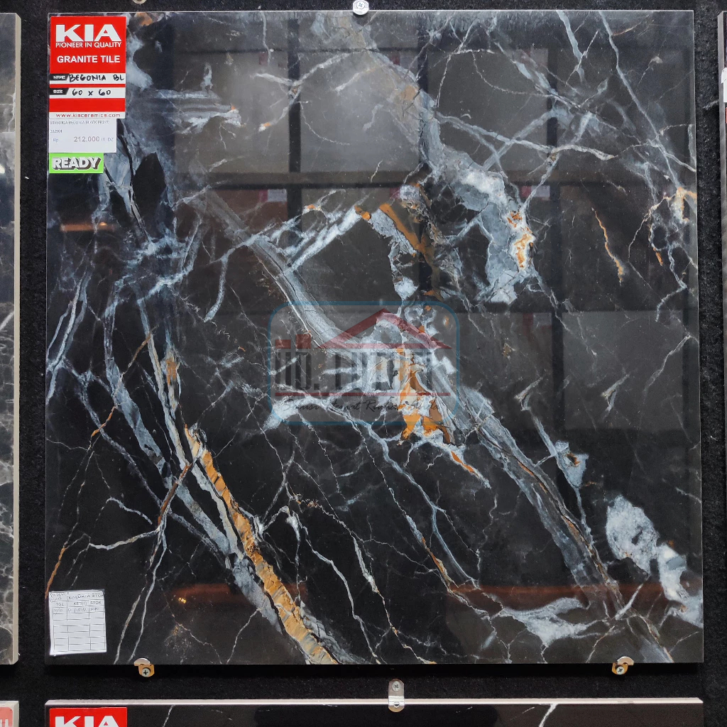 Granit Lantai Halus Glazed Polish 60x60 KIA Begonia Black Hitam Motif - Jepara
