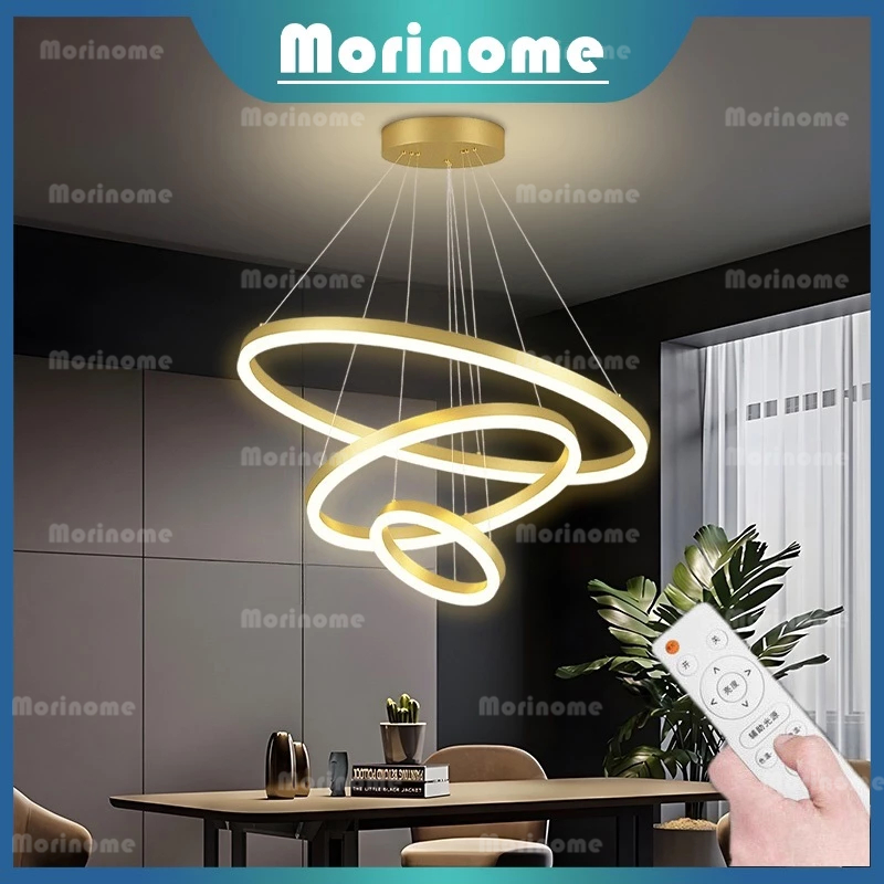 Lampu Gantung Ruang Tamu Lampu Hias Mewah Nordik Minimalis Modern Gold 3 Ring LED 3 Warna 60+40+20cm