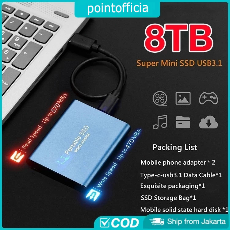 Portable SSD External hard drives 1TB 2TB 4TB 8TB Hardisk Eksternal Hard Drive Seluler SSD USB 3.0