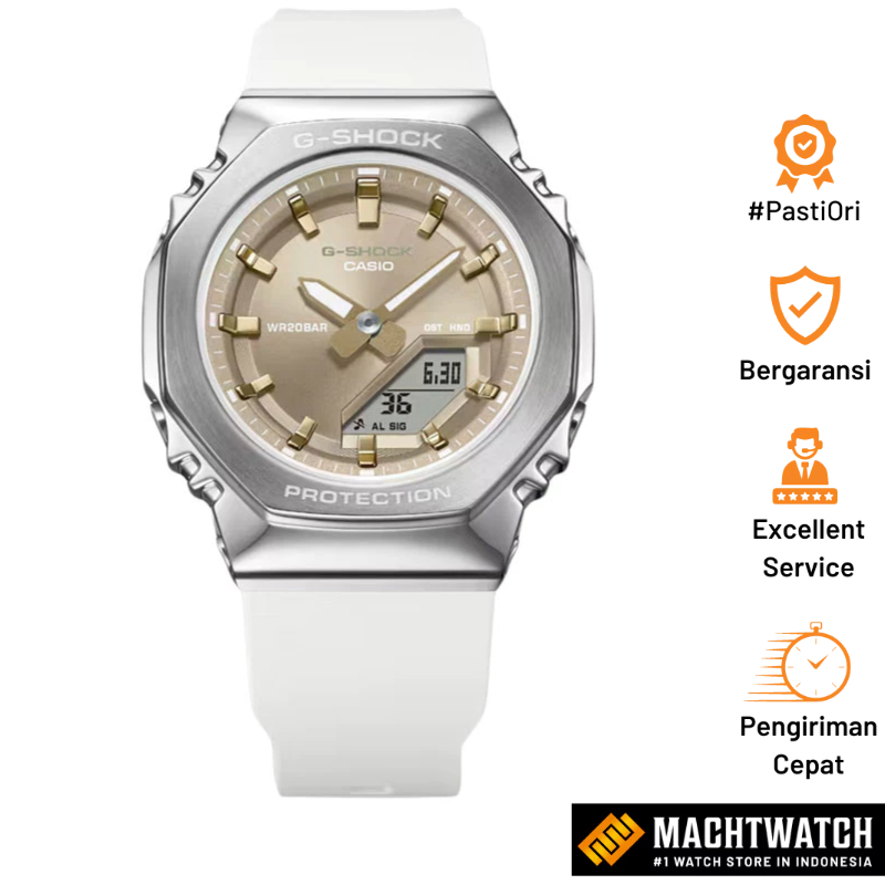 Jam Tangan Wanita Casio G-Shock GM-S2110-7A9JF GM-S2110 GMS2110 CasiOak Digital Analog Gold Dial Whi