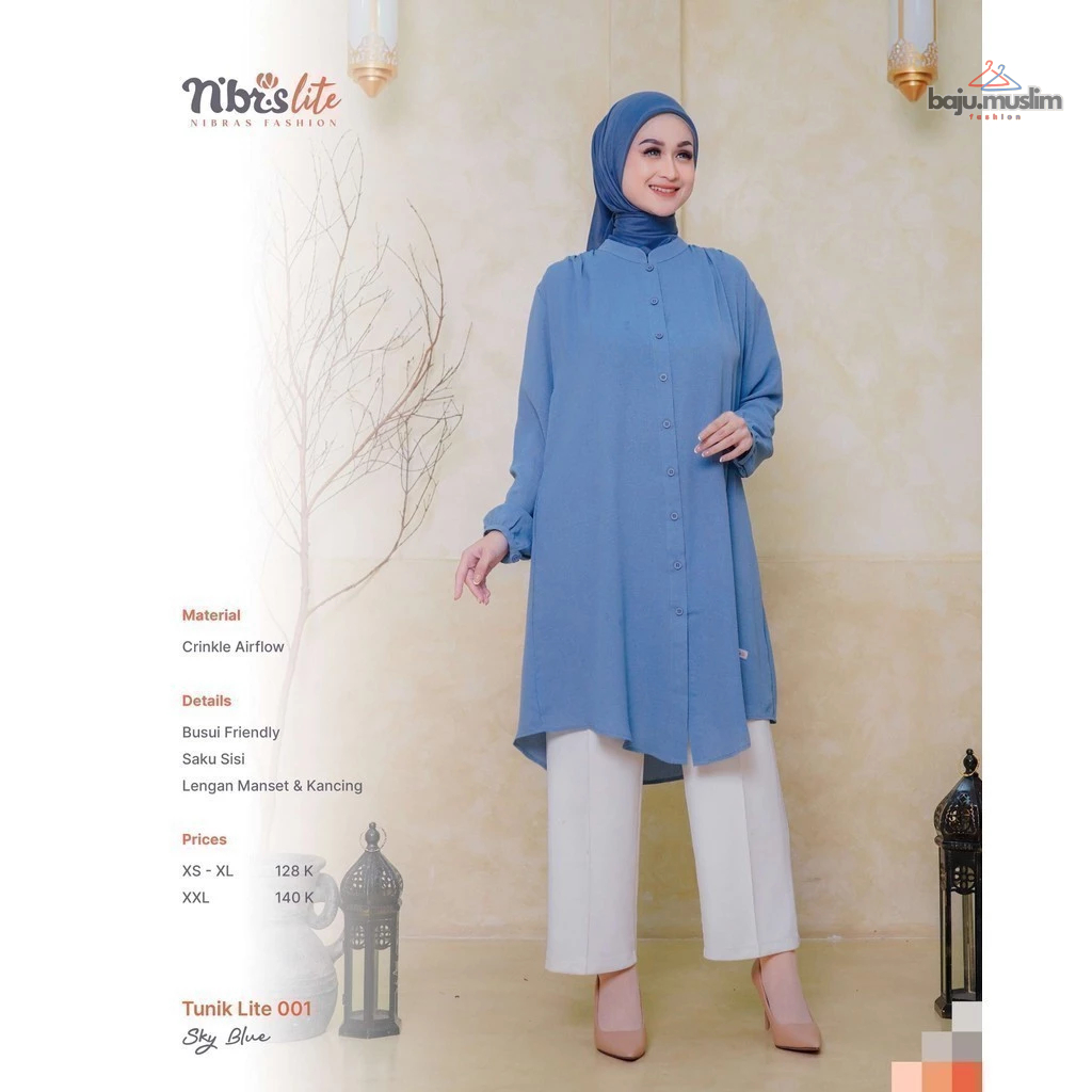 NIBRAS | Baju Tunik Wanita Dewasa LITE 001 by Nibras | Atasan Polos Muslimah