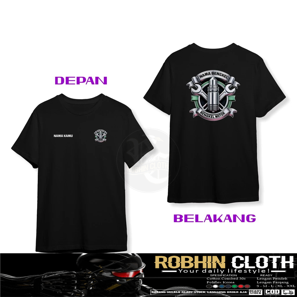 Kaos Baju Desain Kece V2 Bengkel Motor Gratis Nama Kamu Dan Nama Bengkel Kalian DB Baju Distro