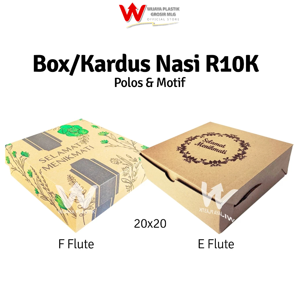 

[50Pcs] Box E & F Flute ( R10K ) 20x20 ( Polos & Motif ) --- 50 pcs @1/2 PACK | daun monstera nasi kue kardus dus corrugated coklat 20 ekonomis grosir murah termurah kuat 1/2 PACK