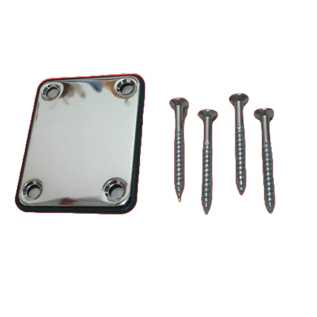 Neck Plate Gitar Bass Stainless Chrome dan Hitam / Neck Pltae Gitar Elektrik Bass Chrome