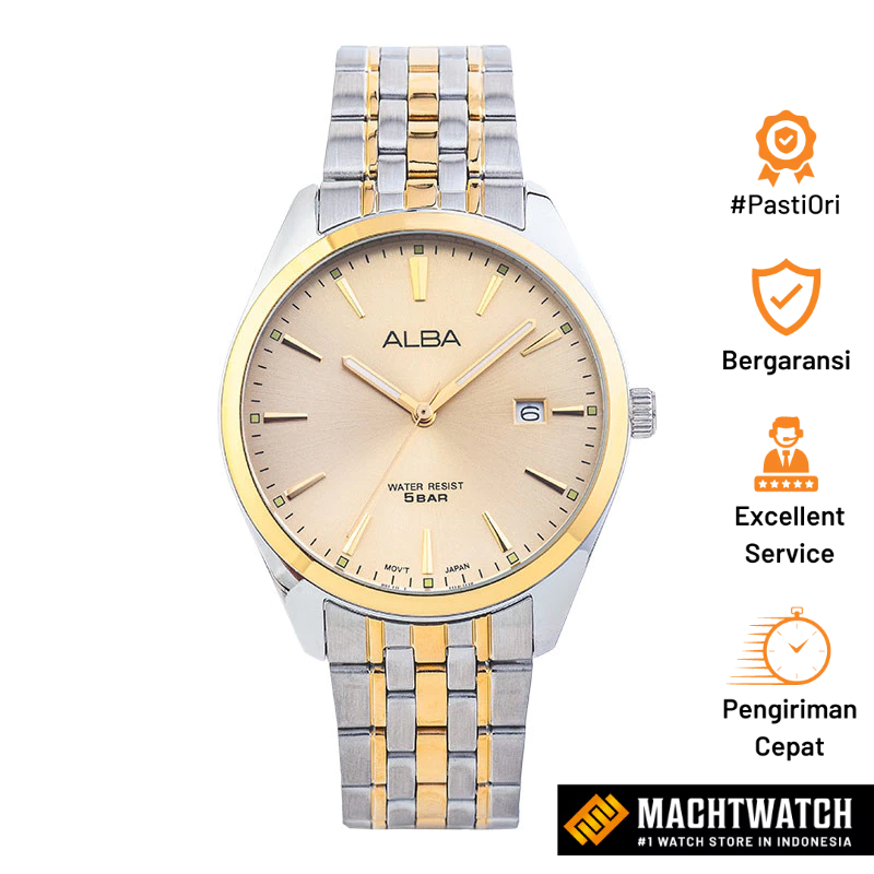 [PRJ] Jam Tangan Pria Alba AS9Q98X1 Champagne Dial Dual Tone Stainless Steel Strap