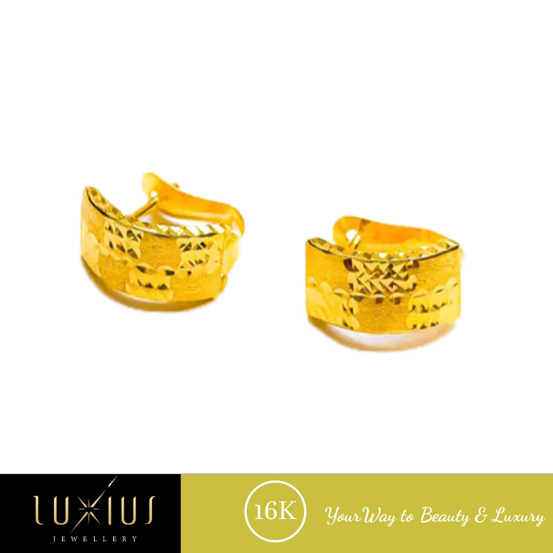 Anting Emas Square Timeless Klip Yellow Gold 16K Luxat0126 - 0128