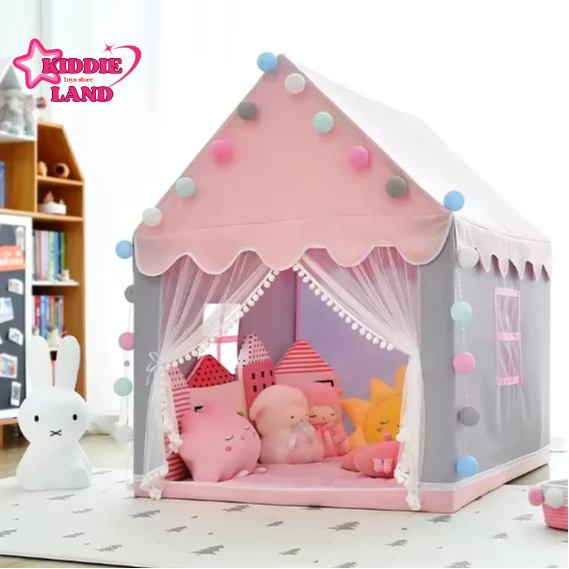 Tenda  Bermain Anak Jumbo Model Rumah Dekorasi Portable Dengan Varian Warna Pink, Biru dan Kuning