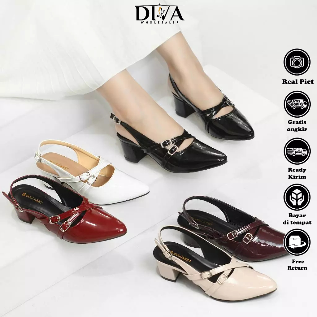 Heels Wanita Warna Hitam Basic Classic Formal & Casual Sandal Wanita High Heels Slop Tali Belakang H