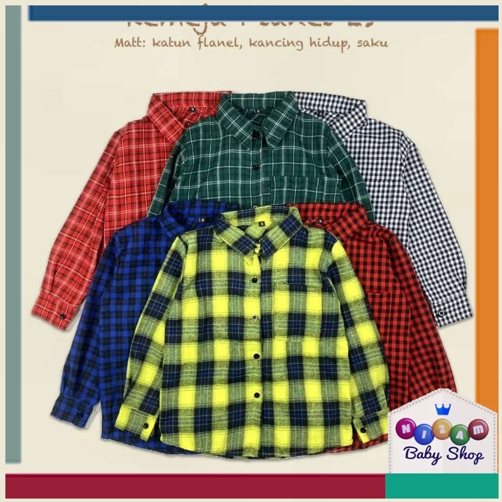 Kemeja Flanel Anak Laki Laki Perempuan 6-9 Tahun Model Hem Klasik Motif Kotak Kotak