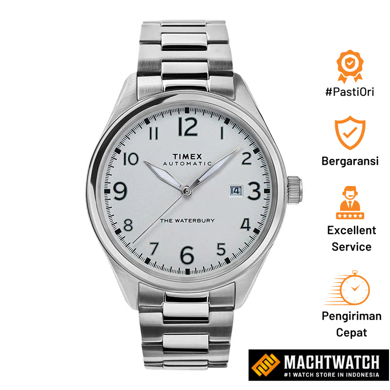 [CLEARANCE APR] Jam Tangan Pria Timex Waterbury TW2T69700 Automatic Silver Dial Stainless Steel Stra