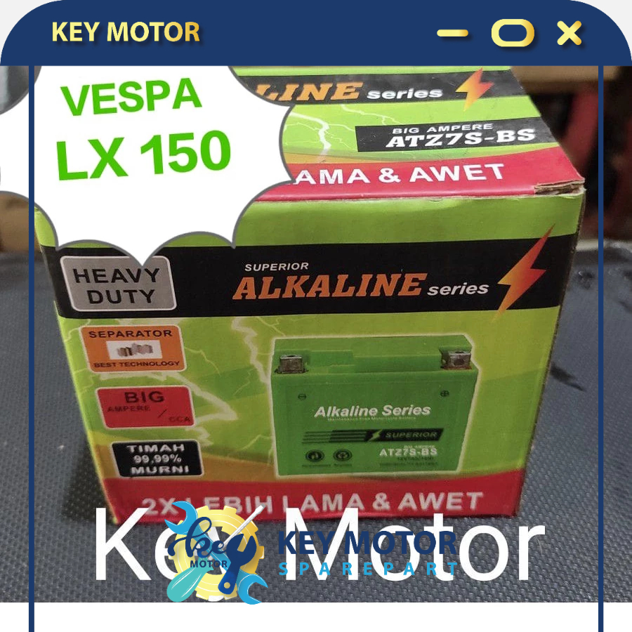 Aki / Accu Kering Alkaline Alkalin Series Motor Vespa LX 150 7A 7 Ampere ATZ7S ATZ7 ATZ 7S 100% Orig
