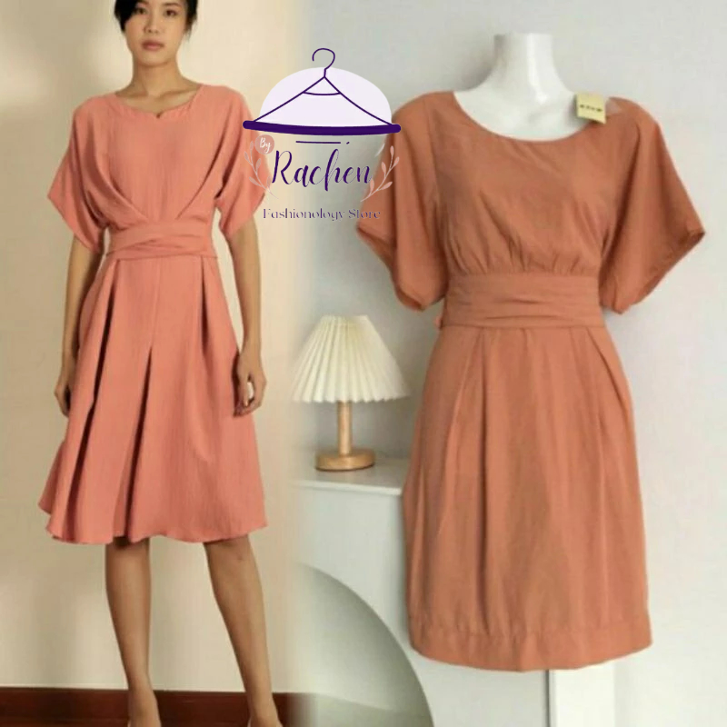 KIYO ~ Baju Butik Fashion Gaun Wanita Nagita Earth Tone Obi Vintage Dress
