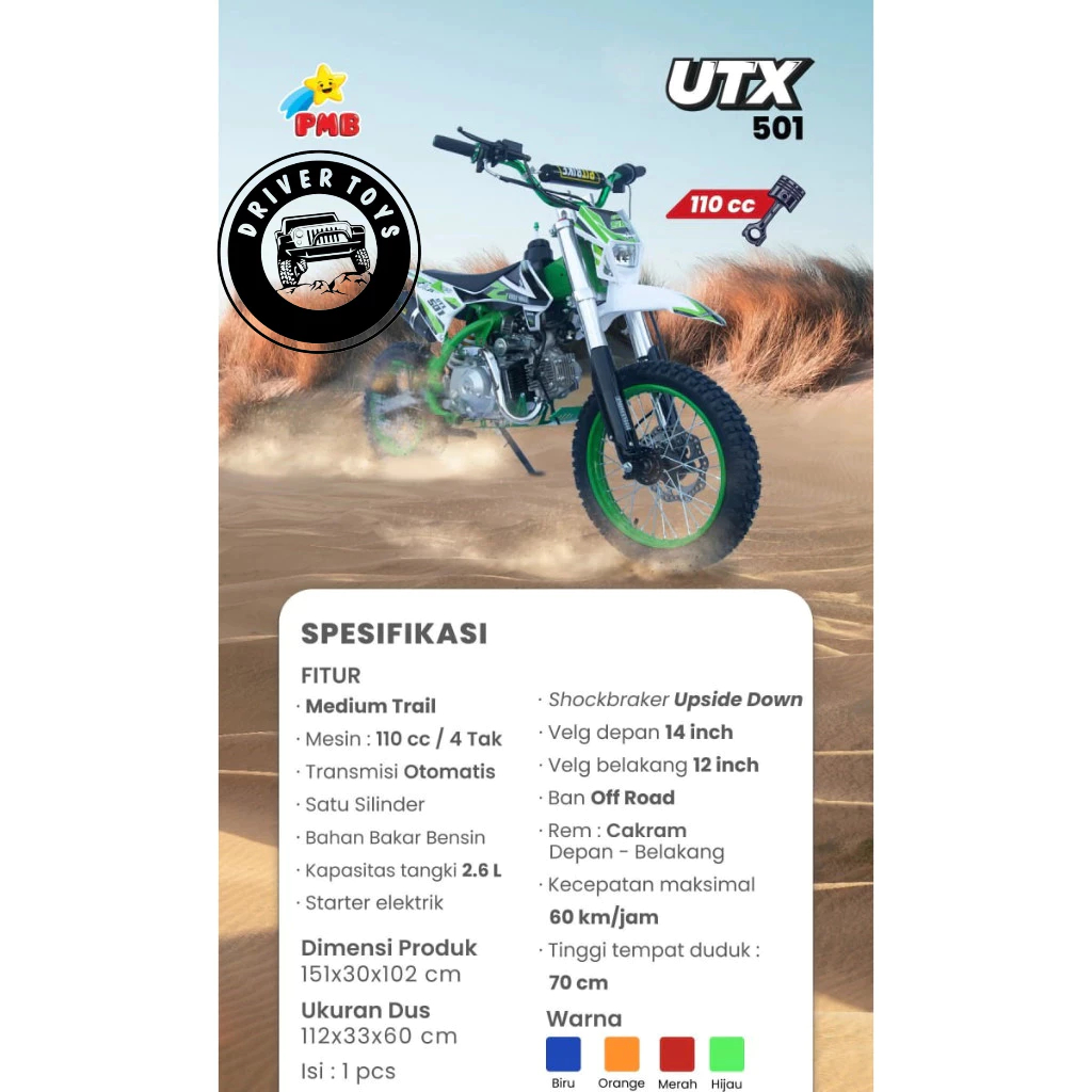 Motor Trail Anak - PMB Motor Bensin 501 110cc/4Tak | Kapasitas Tangki 2.6L | UTX-501