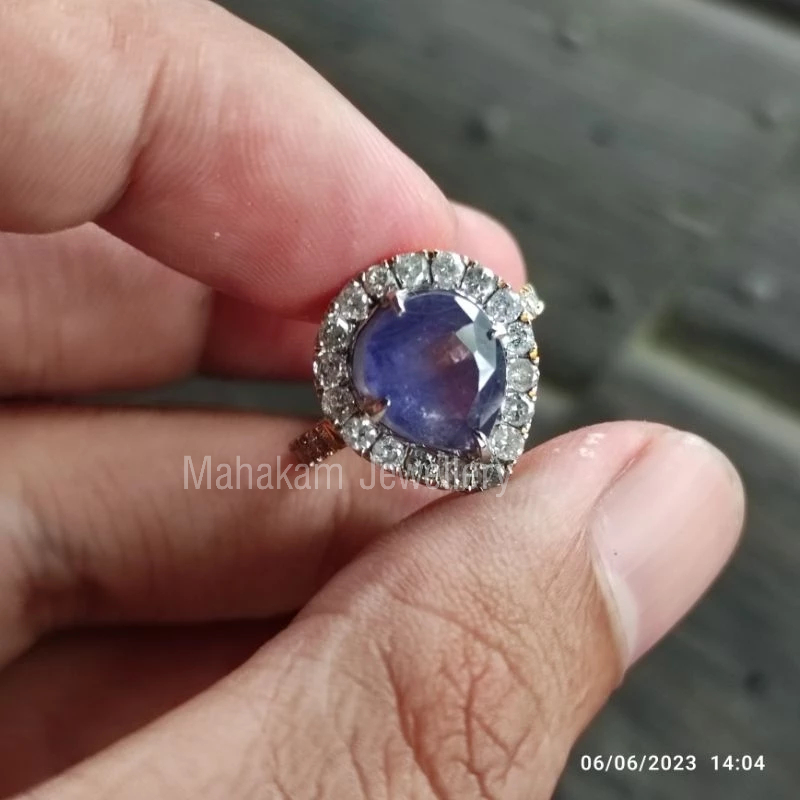 cincin emas berlian blue sapphire