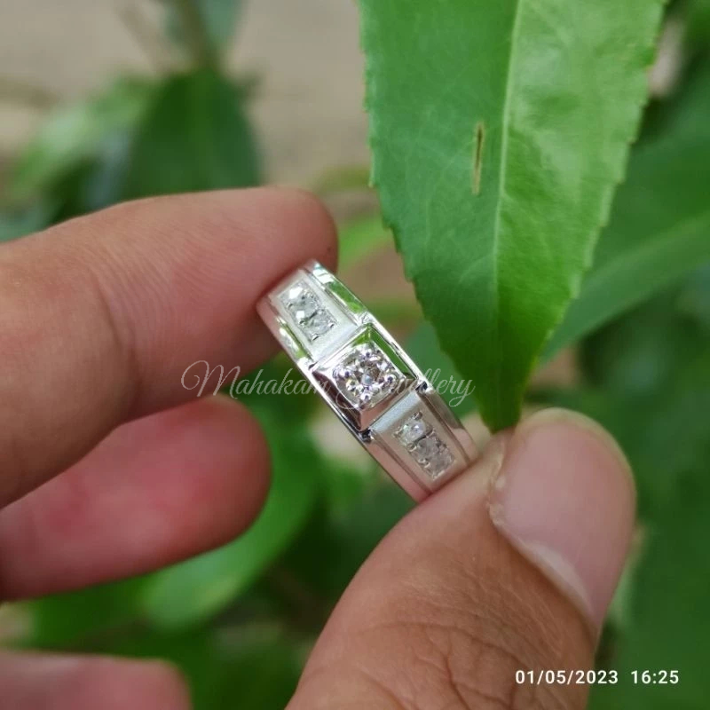cincin pria perak silver berlian Eropa asli
