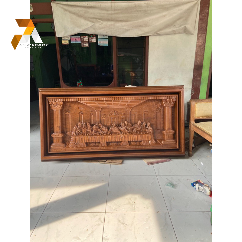 PERJAMUAN KUDUS KAYU JATI TUA RELIEF PERJAMUAN