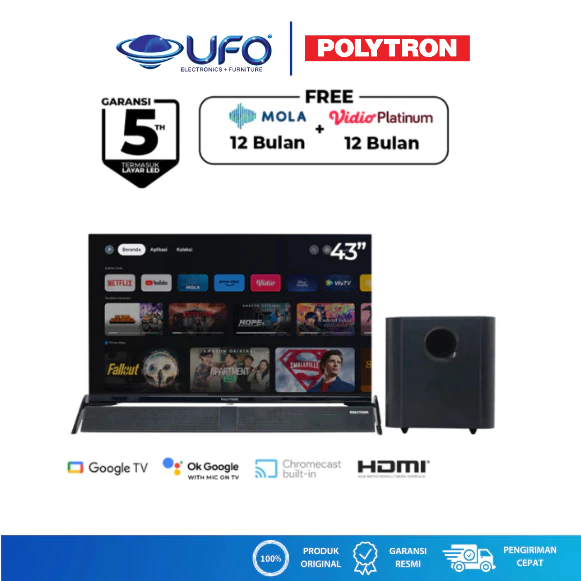 Polytron 43 Inch Smart TV Cinemax Go-ogle FHD PLD43BG9058