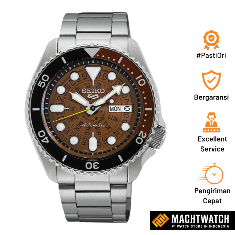 Jam Tangan Pria Seiko 5 Sports SRPJ47K1 Time Sonar SKX Sports Style Brown Dial Stainless Steel Strap