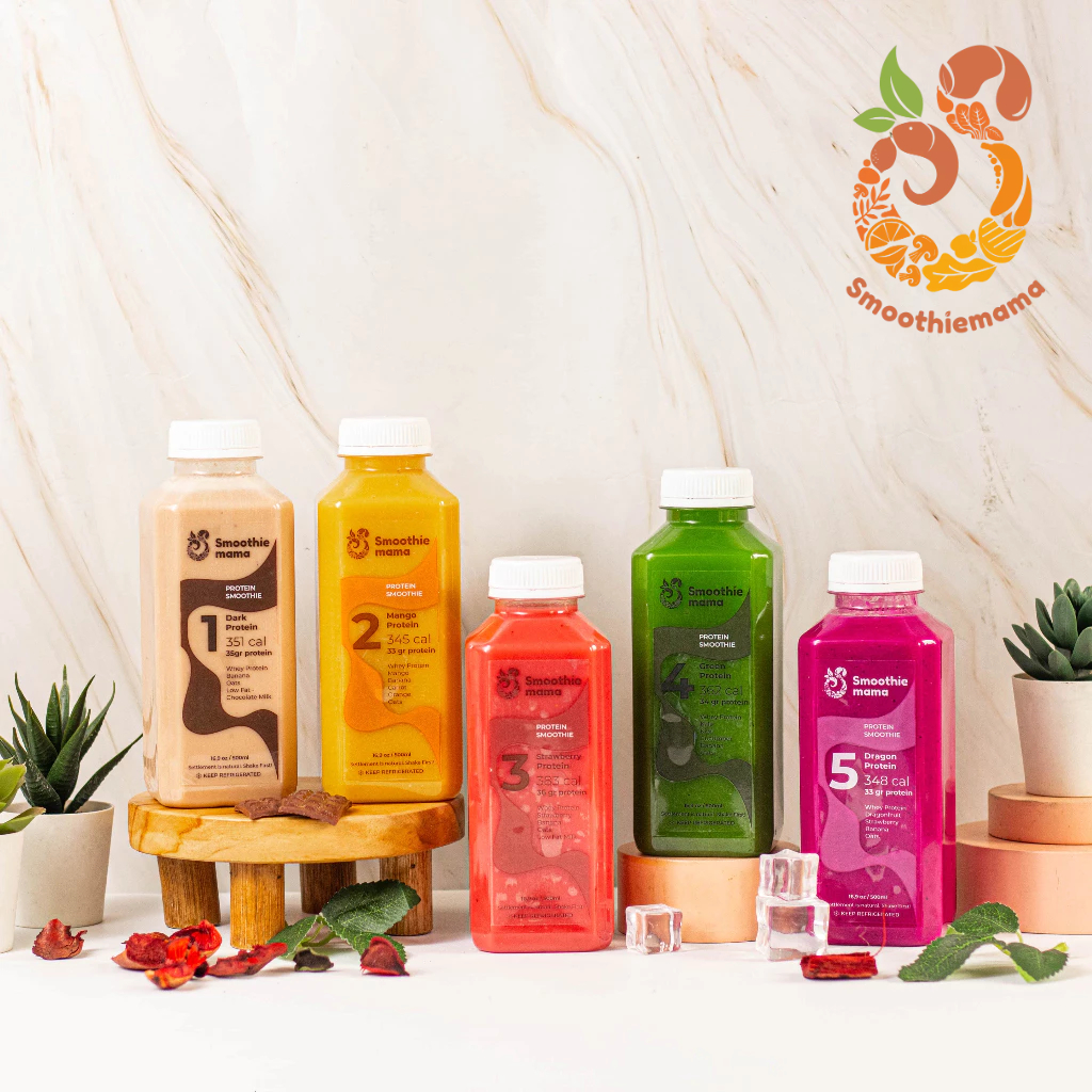 

Paket PROTEIN SMOOTHIE JUS JUICE Super Protein 5 Botol Kental Padat Lezat Smoothies Segar Diet Juice Detox Protein Stamina Kebugaran Smoothiemama